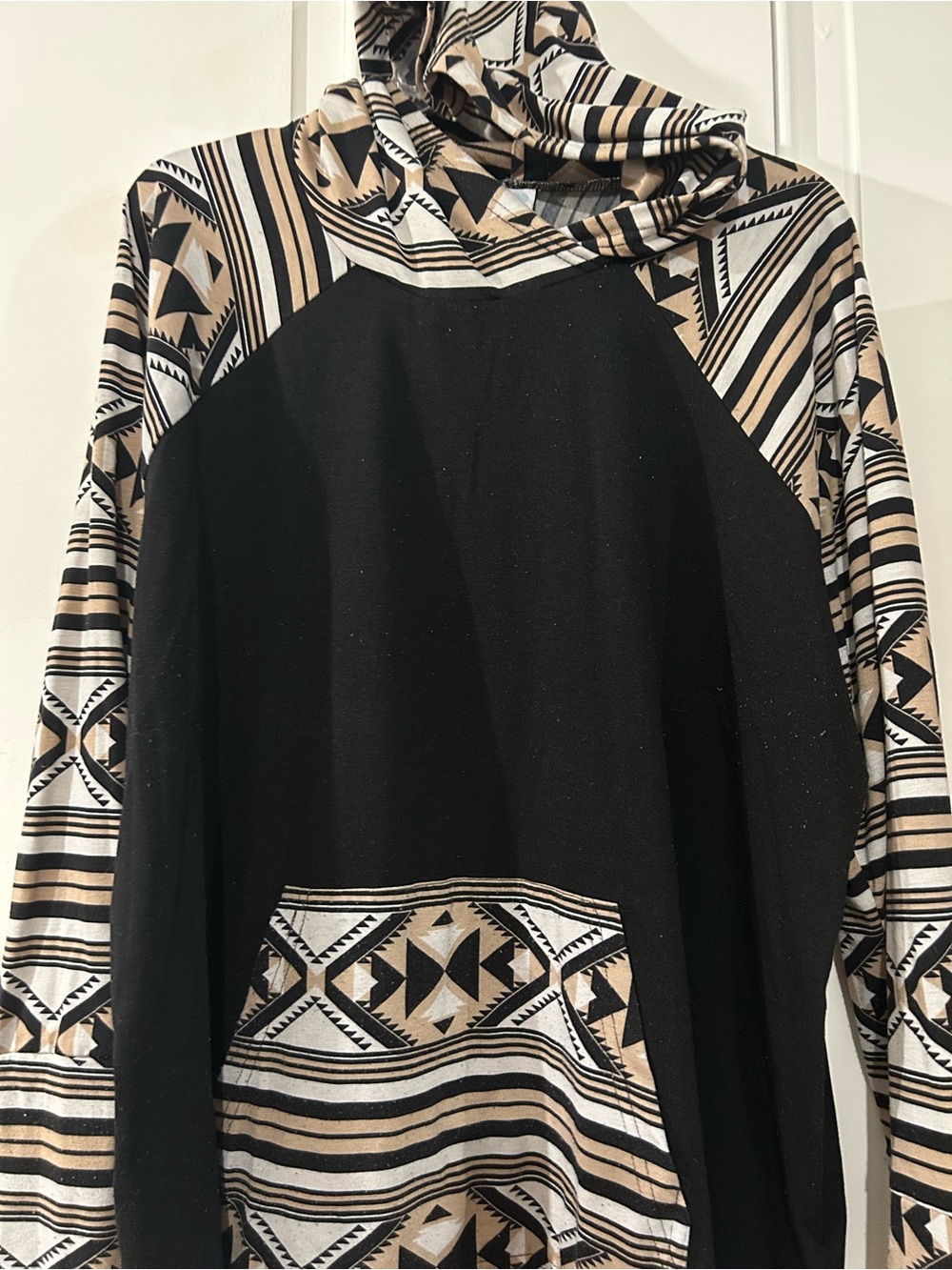 LuLaRoe Black, Beige & White Aztec Pullover Hoodie